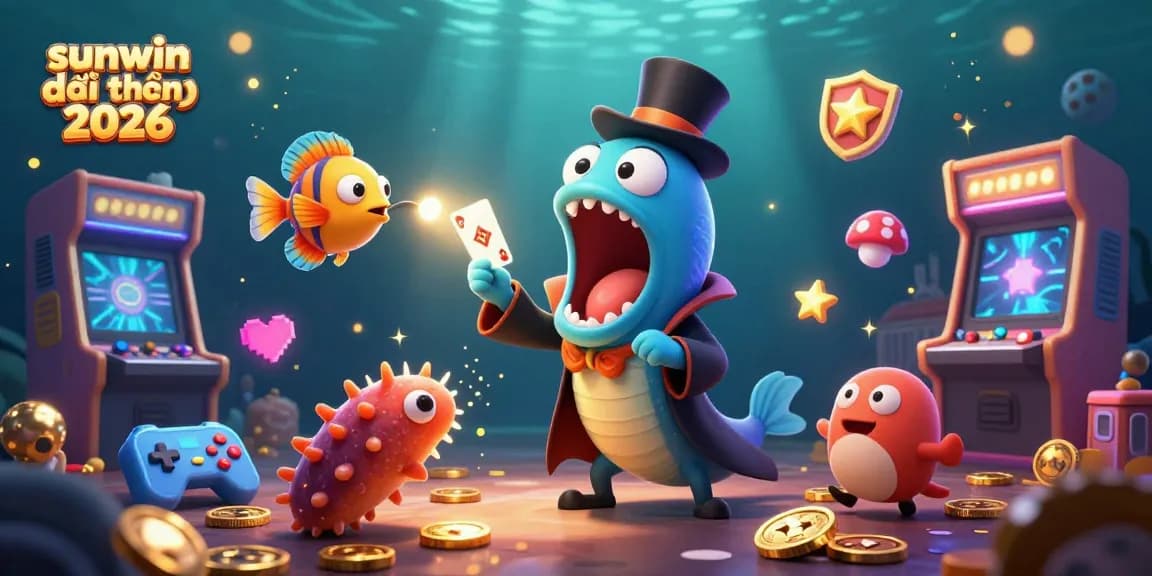 Experience sunwin đổi thưởng 2026 with a magical 3D underwater casino scene featuring vibrant games and characters.