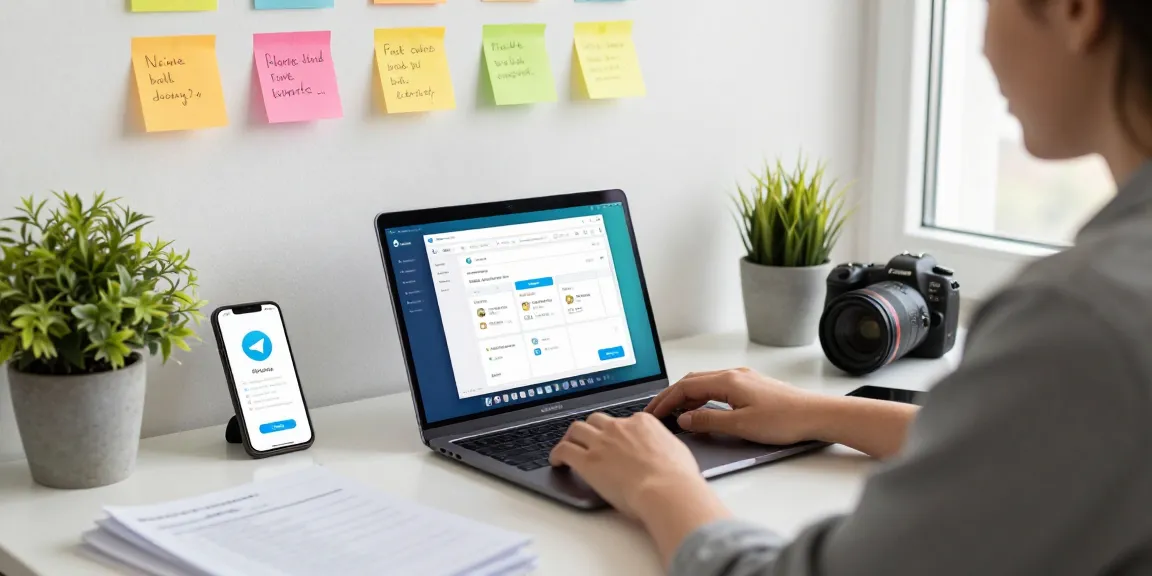 Setting up Telegram Chinese language interface in a cozy home office.